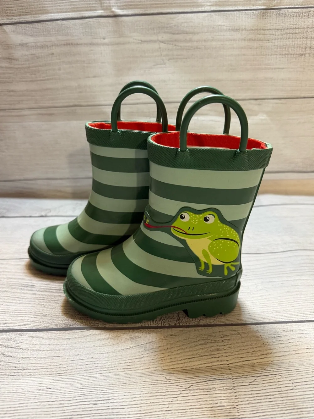 Lily & Dan Kids Green Stripe Frog Rain Boots